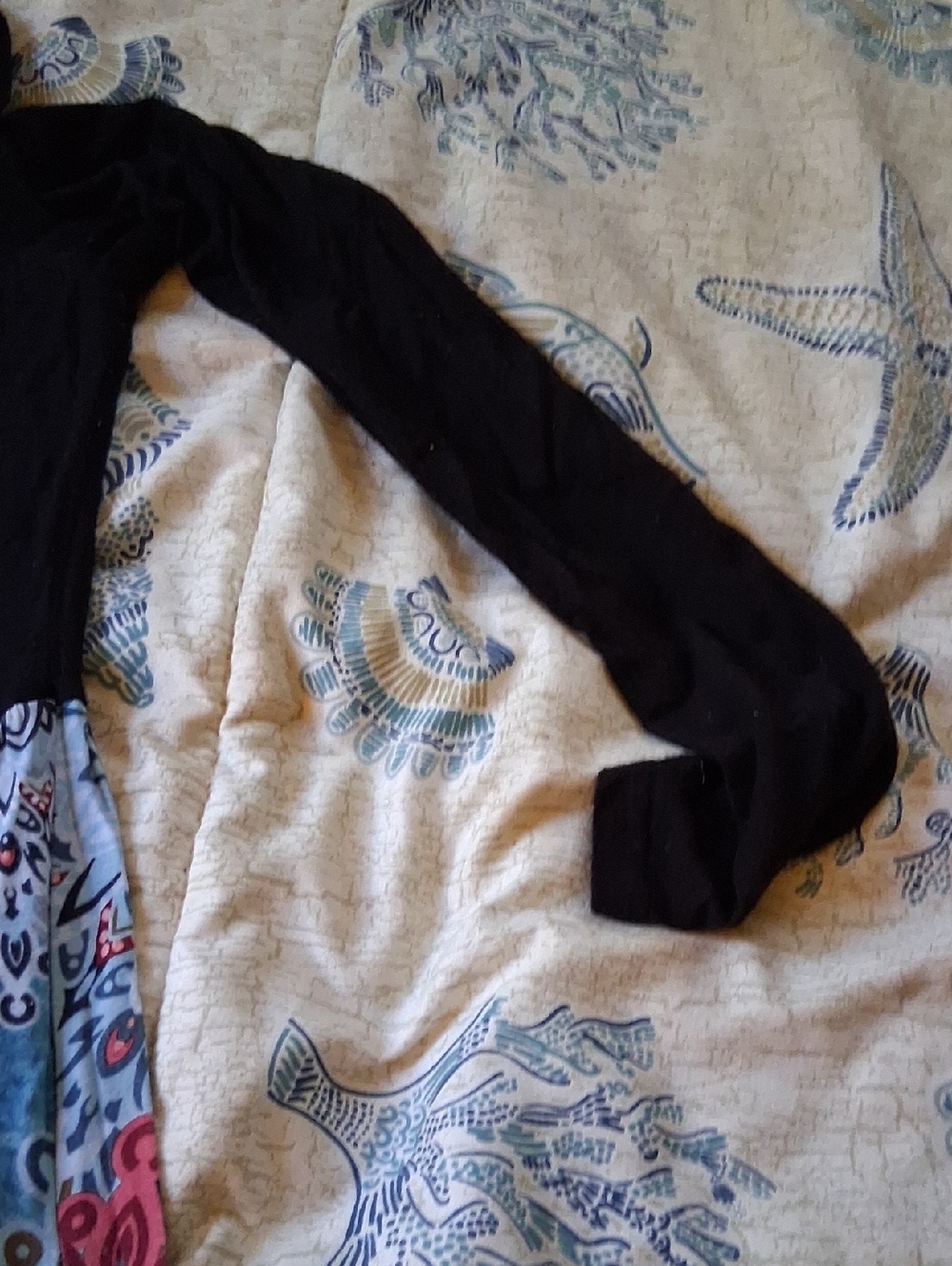 Black Bodice Maxi Dress with Blue Floral Medallion Skirt - Picture 5 of 8